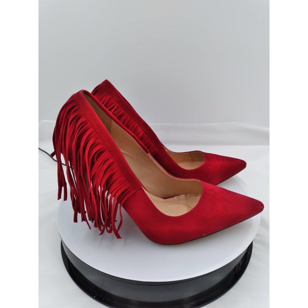 PLAZA-S RED SUEDE 5" FRINGED PUMP by SHIEKH size 8.5
